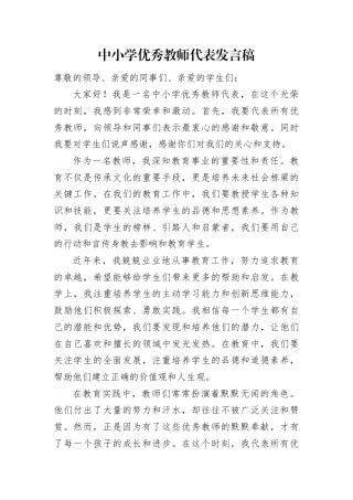中小学优秀教师代表发言稿.docx
