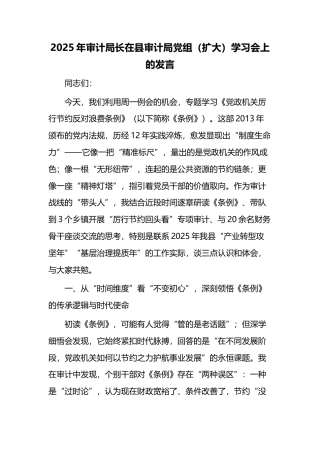 2025年审计局长在县审计局党组（扩大）学习会上的发言.docx