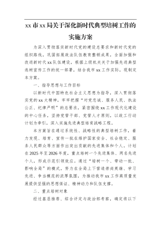 XX市XX局关于深化新时代典型培树工作的实施方案.docx