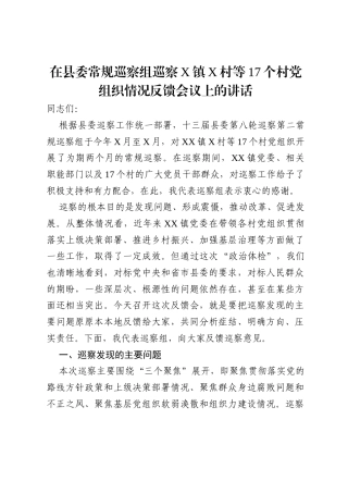 在县委常规巡察组巡察17个村党组织情况反馈会议上的讲话.docx