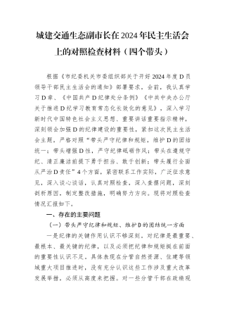 城建交通生态副市长在2024年民主生活会上的对照检查材料.docx