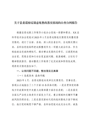 2025关于县委巡察反馈意见整改落实情况的自查自纠报告.docx