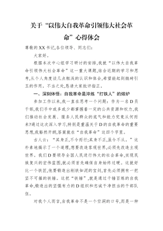 关于“以伟大自我革命引领伟大社会革命”心得体会.docx
