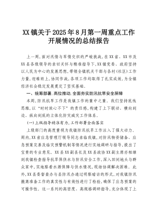 XX镇关于2025年8月第一周重点工作开展情况的总结报告.docx
