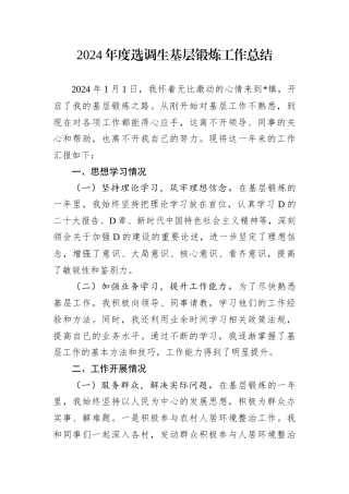 2024年度选调生基层锻炼工作总结.docx