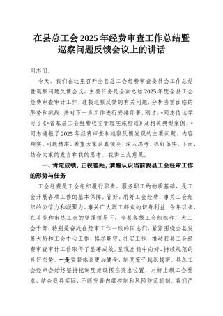 在县总工会2025年经费审查工作总结暨巡察问题反馈会议上的讲话.doc