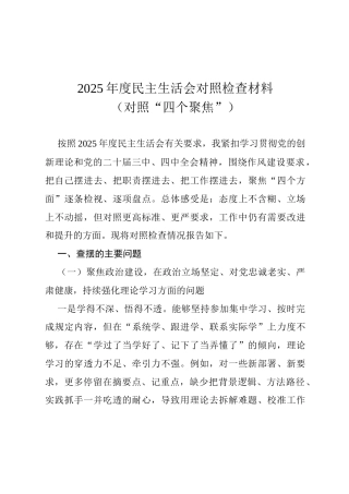 2025年度民主生活会个人对照检查材料.docx