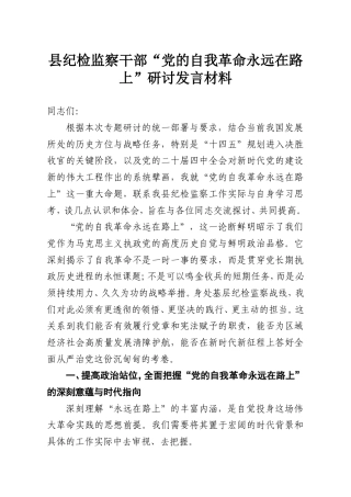 县纪检监察干部“党的自我革命永远在路上”研讨发言材料.doc