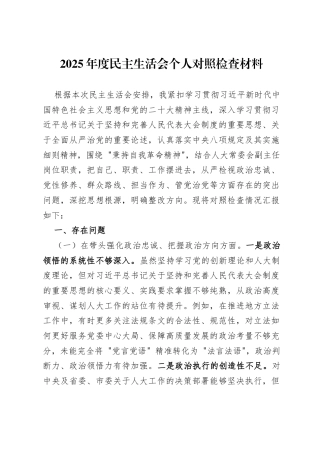 2025年度民主生活会个人对照检查材料（人大常委会副主任）6367字.docx
