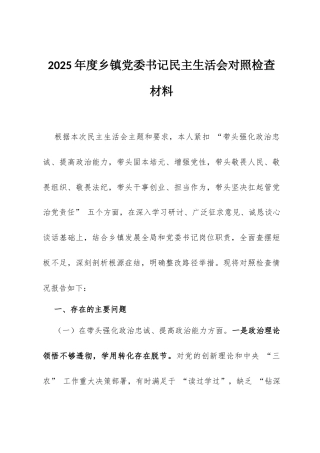 2025年度乡镇党委副书记民主生活会对照检查材料（5026字）.docx