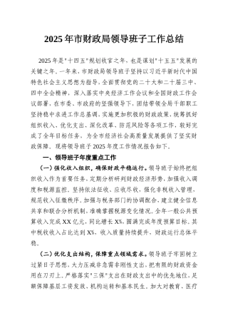 2025年市财政局领导班子工作总结.doc