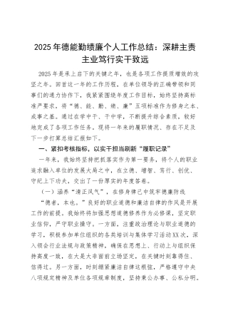 2025年德能勤绩廉个人工作总结：深耕主责主业 笃行实干致远.docx