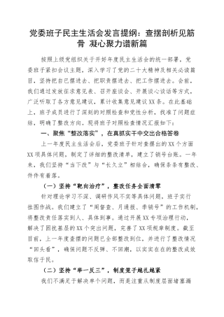 党委班子民主生活会发言提纲：查摆剖析见筋骨 凝心聚力谱新篇.docx