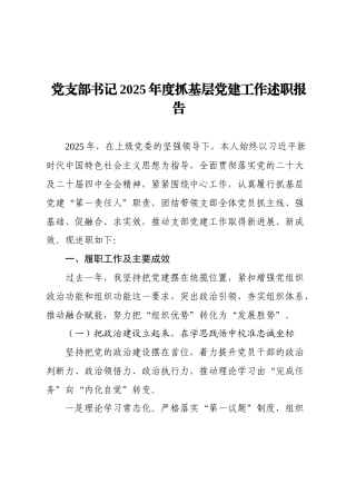 党支部书记2025年度抓基层党建工作述职报告（通用参考）.doc