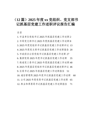 （12篇）2025年度xx党组织、党支部书记抓基层党建工作述职评议报告汇编.docx