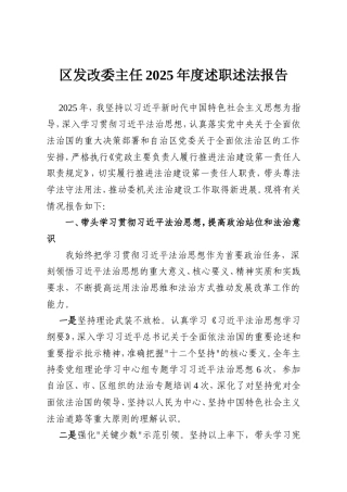 区发改委主任2025年度述职述法报告.doc