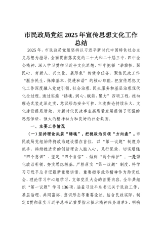 市民政局党组2025年宣传思想文化工作总结.doc