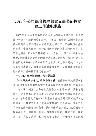 2025年公司综合管理部党支部书记抓党建工作述职报告.doc