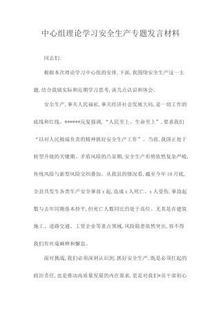 中心组理论学习安全生产专题发言材料.doc