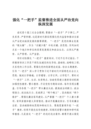 强化“一把手”监督推进全面从严治党向纵深发展.doc