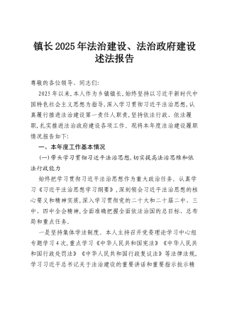 镇长2025年法治建设、法治政府建设述法报告.docx