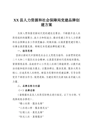 XX县人力资源和社会保障局党建品牌创建方案.doc