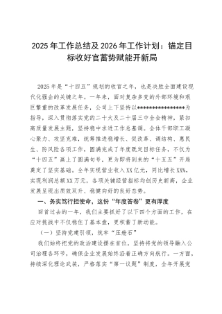 2025年工作总结及2026年工作计划：锚定目标收好官 蓄势赋能开新局.docx