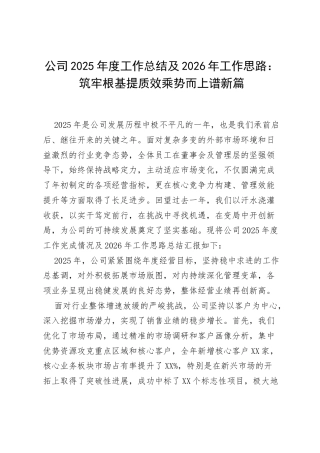 公司2025年度工作总结及2026年工作思路：筑牢根基提质效 乘势而上谱新篇.docx