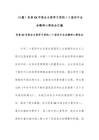 （5篇）民革XX市委会主委学习党的二十届四中全会精神心得体会汇编.docx