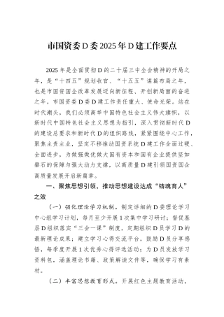 市国资委D委2025年D建工作要点.docx