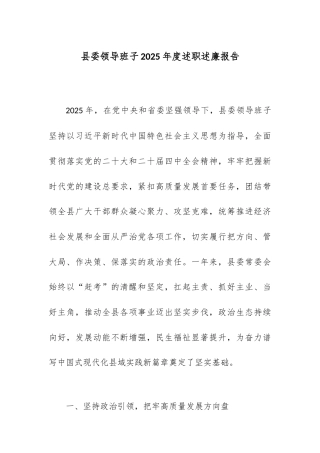 县委领导班子2025年度述职述廉报告.docx