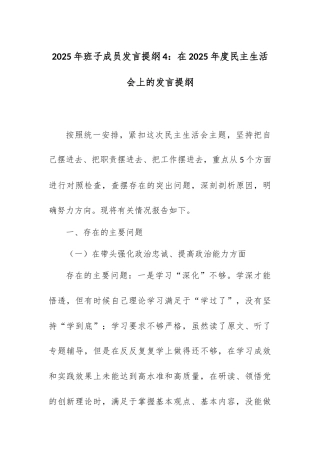 2025年班子成员发言提纲4：在2025年度民主生活会上的发言提纲.docx