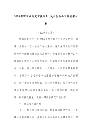 2025年班子成员发言提纲8：民主生活会对照检查材料.docx