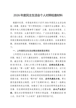 2026年度民主生活会个人对照检查材料.docx