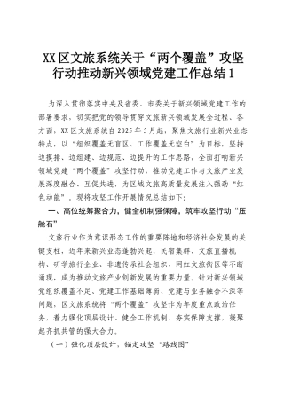 XX区文旅系统关于“两个覆盖”攻坚行动推动新兴领域党建工作总结1.docx