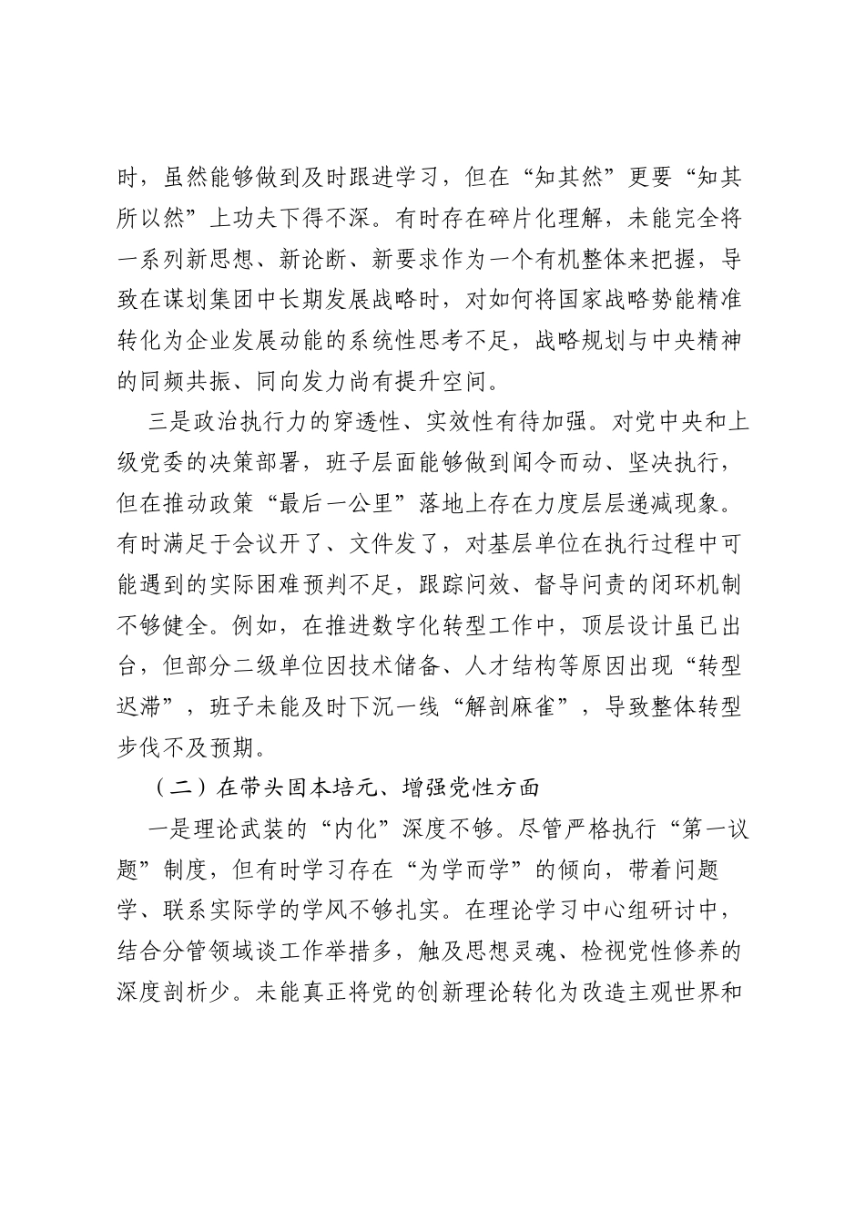 领导班子2025年专题民主生活会对照检查材料（集团公司）3.docx_第2页