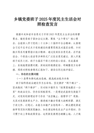 乡镇党委班子2025年度民主生活会对照检查发言.docx