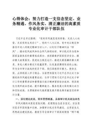 心得体会：努力打造一支信念坚定、业务精通、作风务实、清正廉洁的高素质专业化审计干部队伍.docx