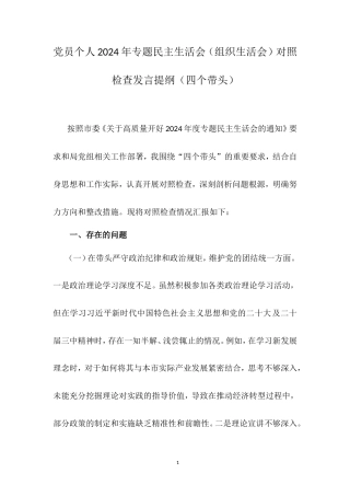 党员个人2024年专题民主生活会（组织生活会）对照检查发言提纲（四个带头）.doc