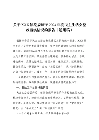 【12.29】2024年度专题民主生活会整改情况报告（4200字）.docx