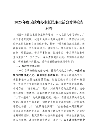 【12.29】2025年度区政府办主任民主生活会对照检查材料（五个带头+反面典型案例剖析）（7482字）.docx