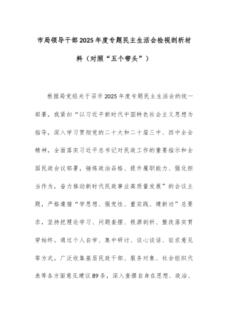 【12.29】市局领导干部2025年度专题民主生活会检视剖析材料（对照“五个带头”）.docx