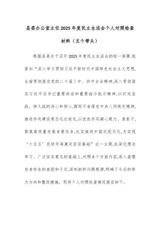 【12.29】县委办公室主任2025年度民主生活会个人对照检查材料（五个带头）.docx