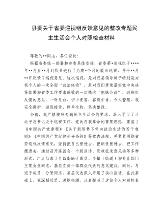 【12.29】县委关于省委巡视组反馈意见的整改专题民主生活会个人对照检查材料.docx