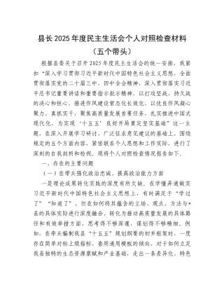 【12.29】县长2025年度民主生活会个人对照检查材料（五个带头）.docx