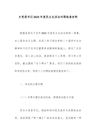 【12.29】乡党委书记2025年度民主生活会对照检查材料.docx