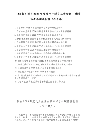 （13篇）国企2025年度民主生活会工作方案、对照检查等相关材料（含表格）.docx
