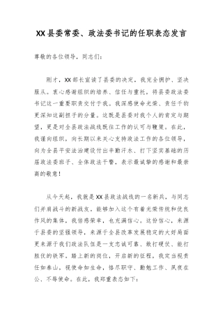 XX县委常委、政法委书记的任职表态发言2.docx