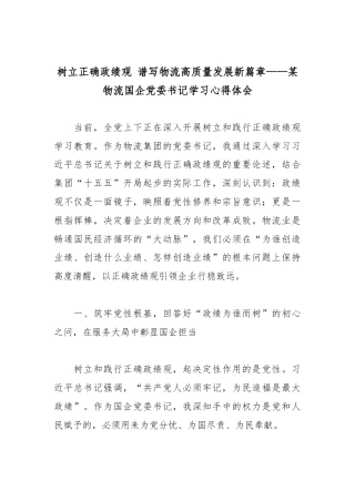 树立正确政绩观 谱写物流高质量发展新篇章——某物流国企党委书记学习心得体会.docx