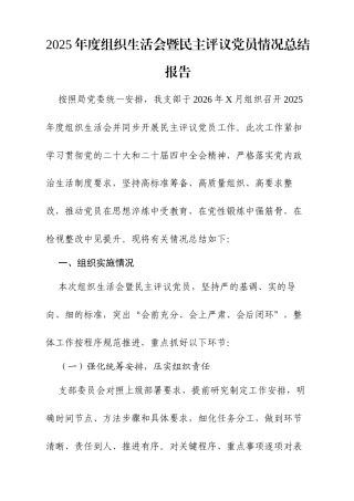 2025年度组织生活会暨民主评议党员情况总结报告.docx